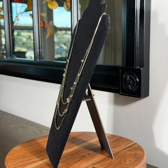 Layered Gold Multi-Strand Necklace with Bar & Bead Details - Picture 3 of 7